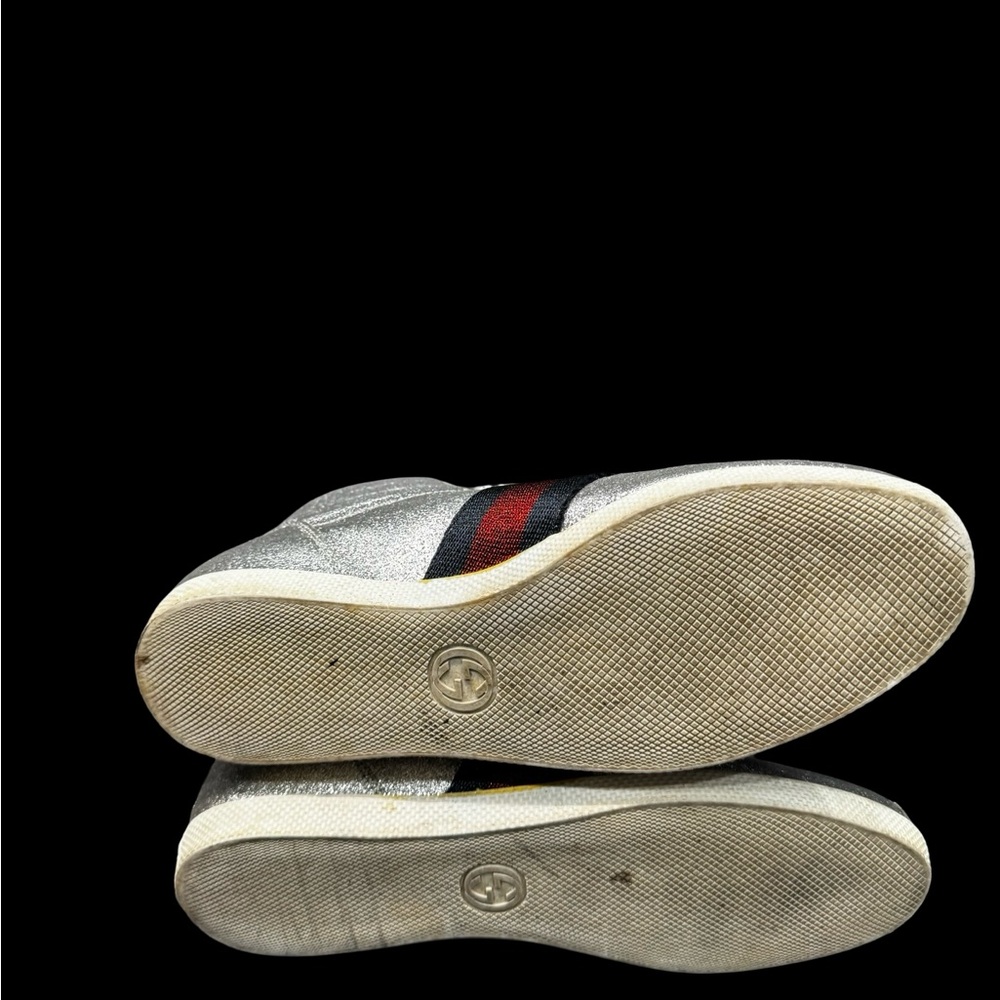 Gucci Bambi Silver Glitter High Top Sneakers EU38 Web Stripe Italy Luxury - Picture 9 of 9